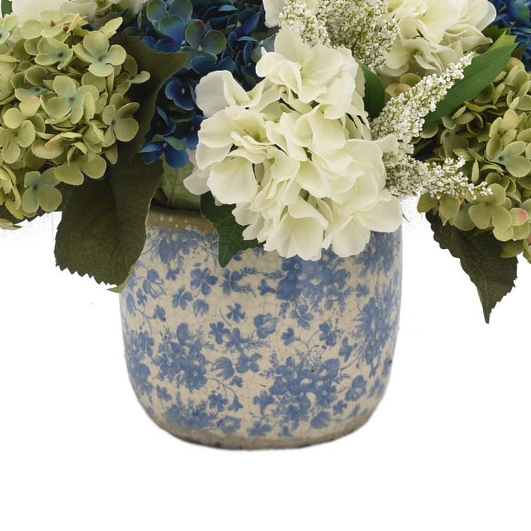 Creative Displays, Inc. Hydrangea & Heather In Blue White Vase | Perigold